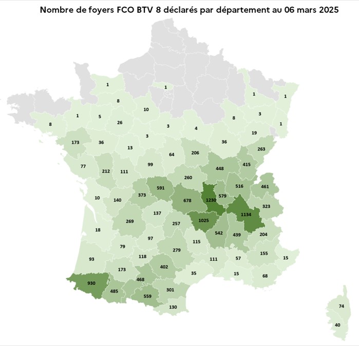 Répartition des foyers par département Sérotype 8