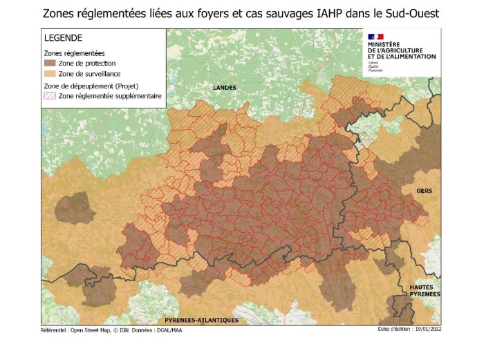 Carte présentant l'évolution de l'influenza aviaire