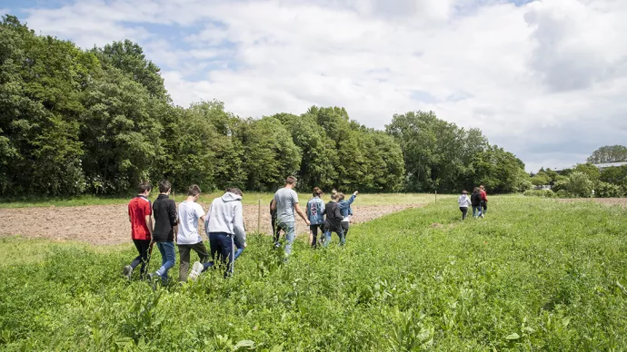 Lycéens dans un champs