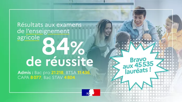 Vignette sur les résultats aux examens de l'enseignement agricole 84% de réussite