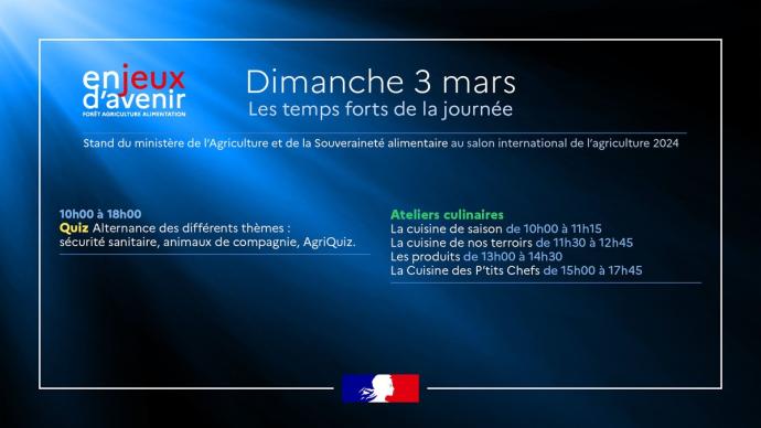 Programme du stand du ministère au SIA2024 (dimanche 3 mars)