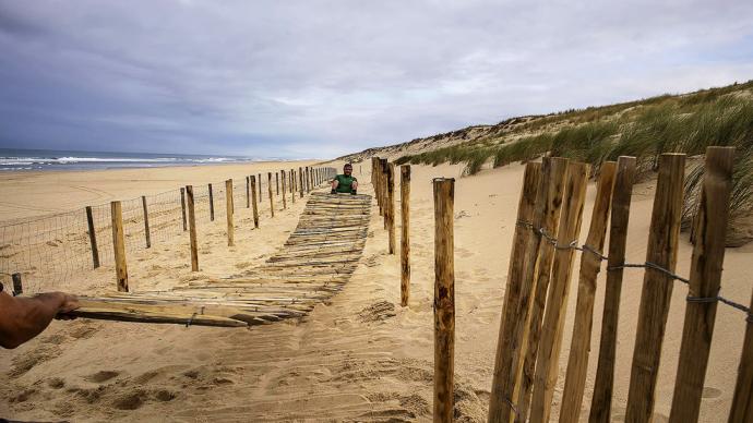 Des agents de l'ONF réalisent des travaux de consolidation des dunes